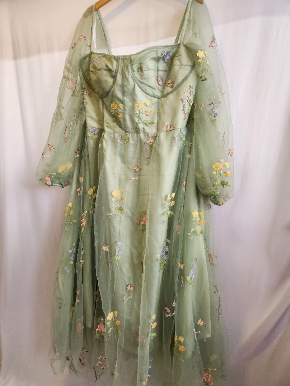 Smileven Puffy Sleeve Prom Dresses Flower Embroidery Tulle Formal Gowns